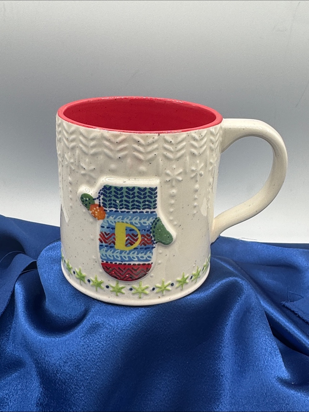 Anthropologie Mug “D” Christmas Mitten
